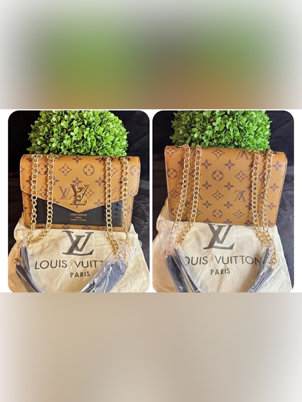 LV Brown Two-Tone Monogram Chain Shoulder Bag with Gold Hardware